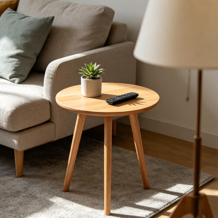 Compact Round Wooden Side Table for Living Room