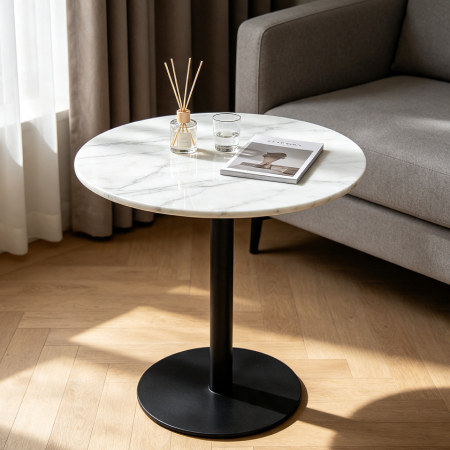 Round Marble Style Top Side Table for Home