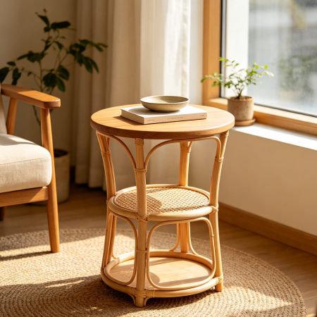 Natural Style Round Side Table for Small Spaces